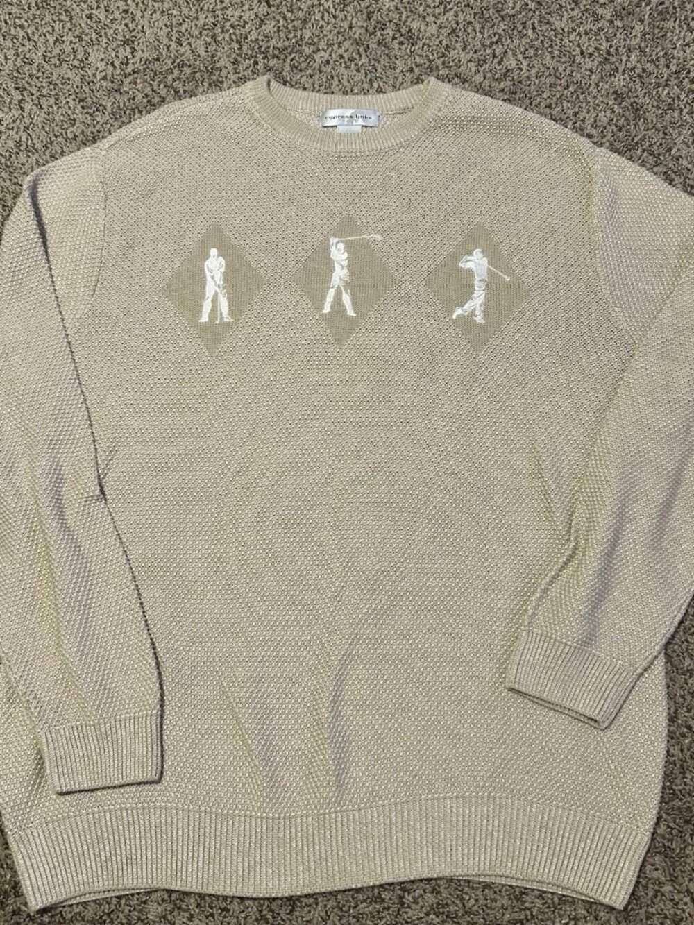 Cypress Links Mens XL Beige Cream Waffle Knit Long Sleeve Sweater Casual